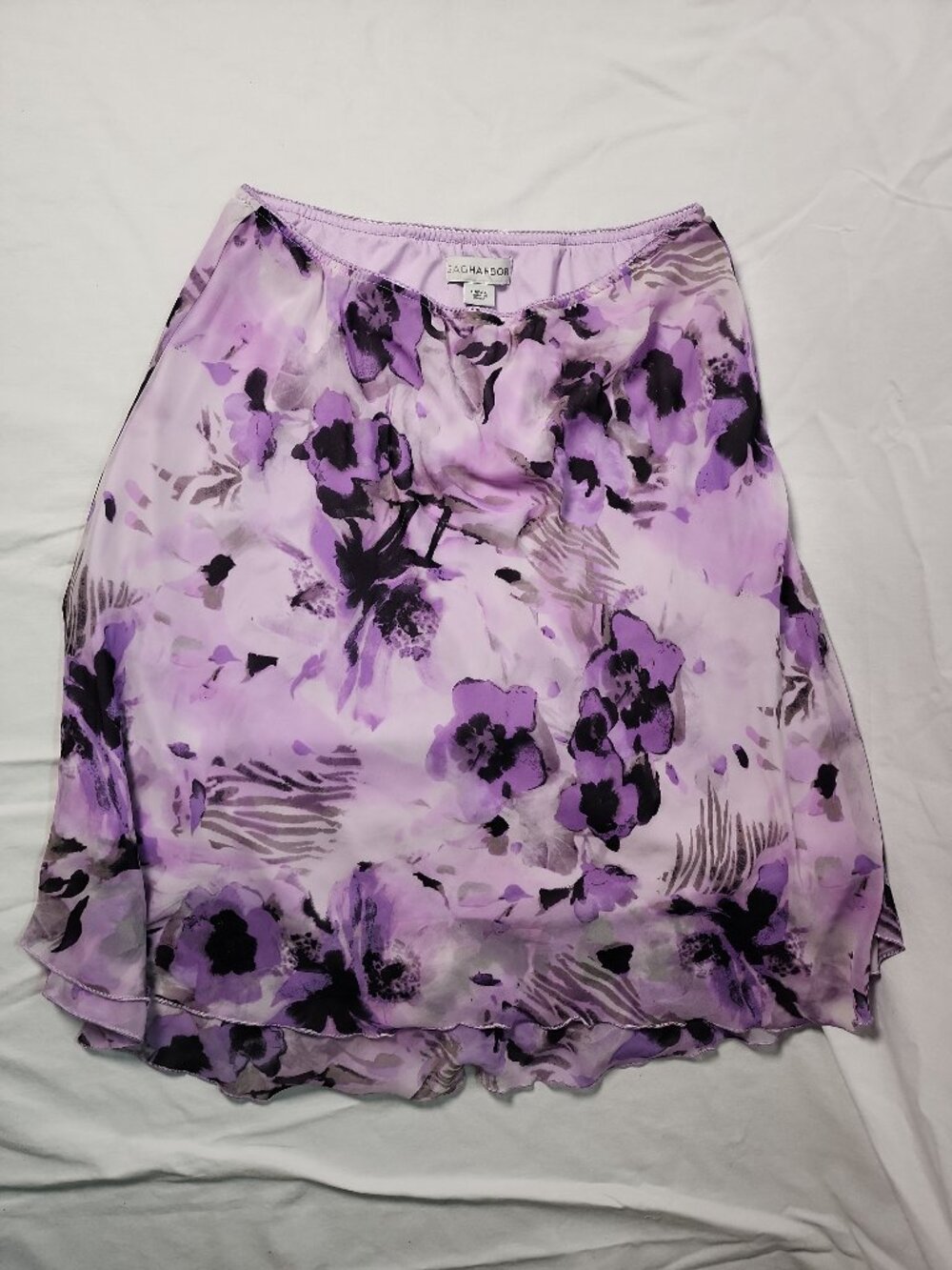 Sag Harbor Purple Watercolor Floral Chiffon Skirt Y2K Whimsigoth Fairy Large Vtg